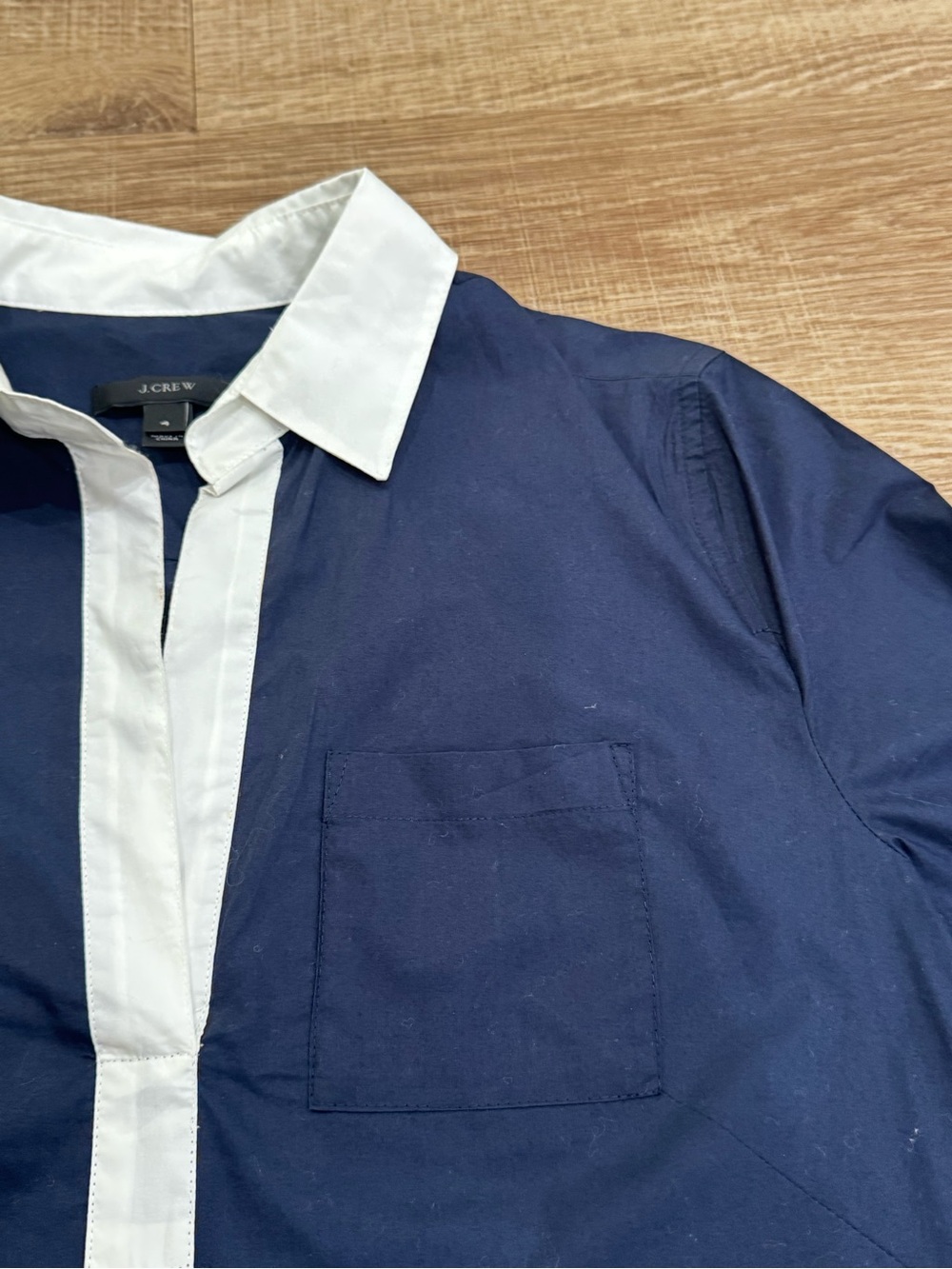 J.Crew Navy & White Contrast Trim Cotton Shift Tunic Dress Size 4 - Picture 3 of 5